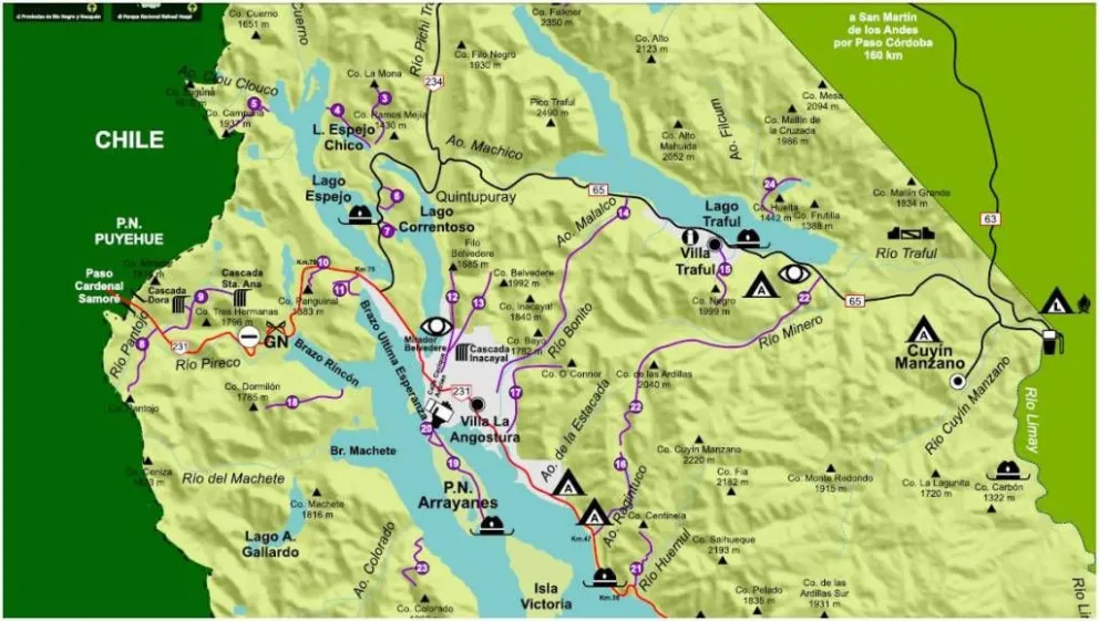 Mapa de sendas de la zona Norte del Parque Nacional Nahuel Huapi