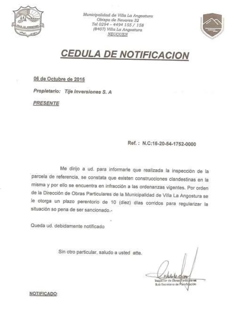 El municipio intimó a La Posada por la supuesta "construcción ilegal" en el lote en conflicto