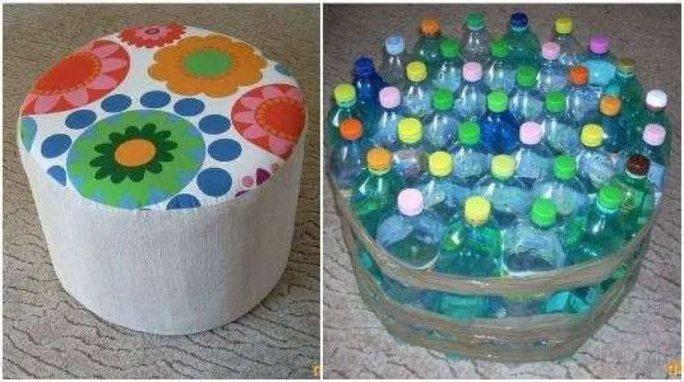Cómo hacer una banqueta tipo Puff con botellas de plástico
