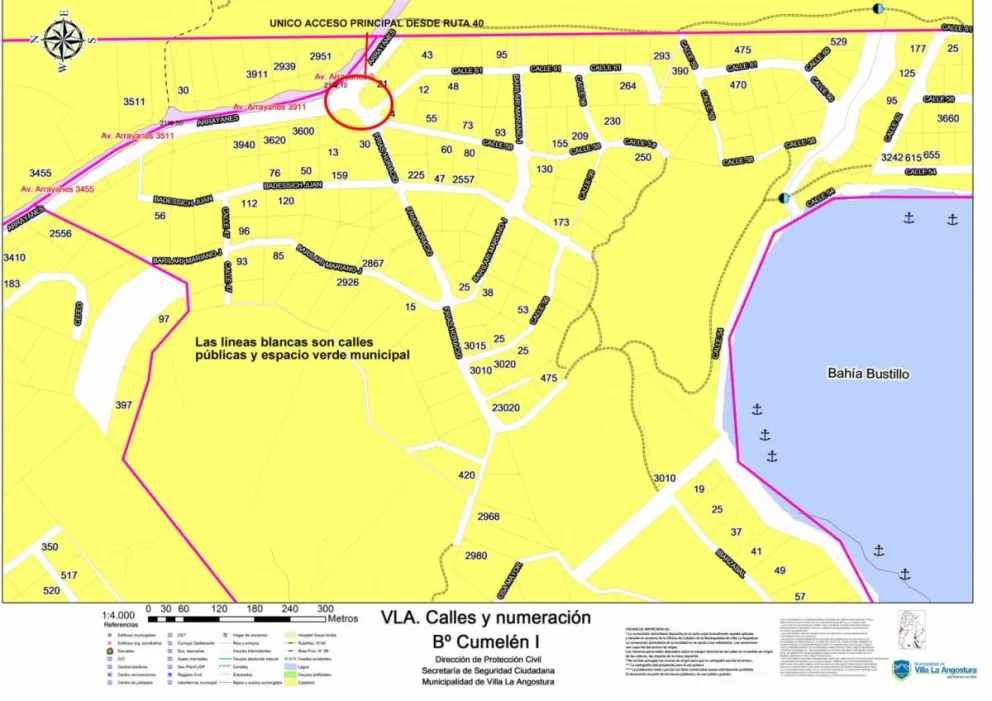 El mapa de las calles públicas de Cumelén