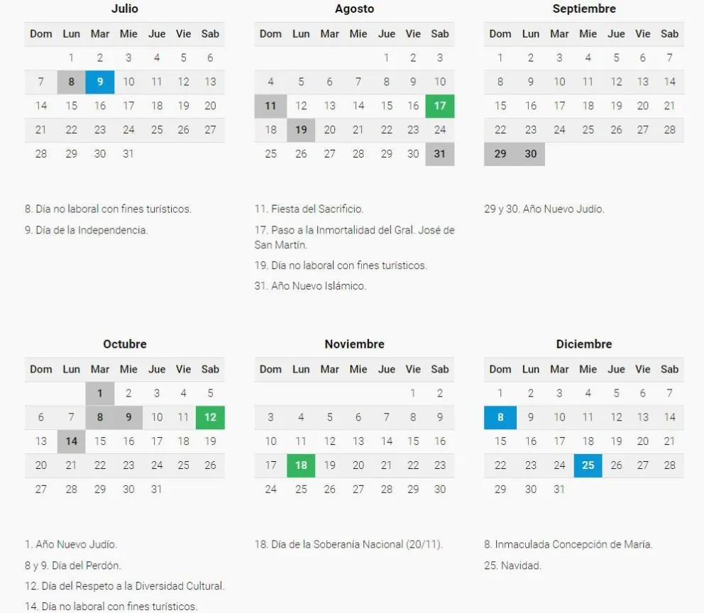 Mirá el calendario de feriados de 2019